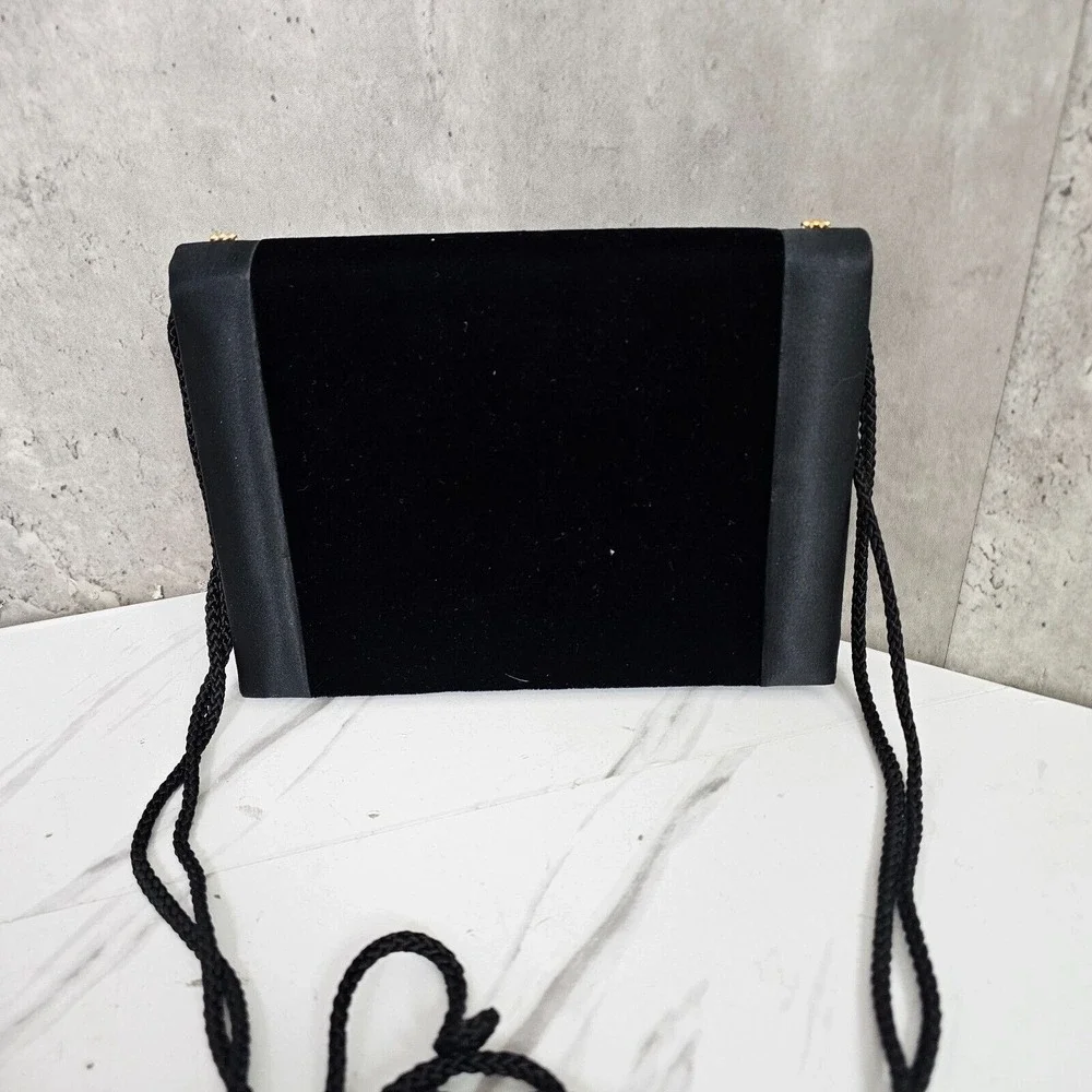Vintage 90s Carolyne Barton Black Velvet Evening Bag Colorful Beaded Trim‎ Rope